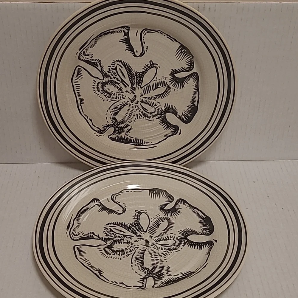 Pair of Vintage Pottery Barn Crackle Seashell Plates